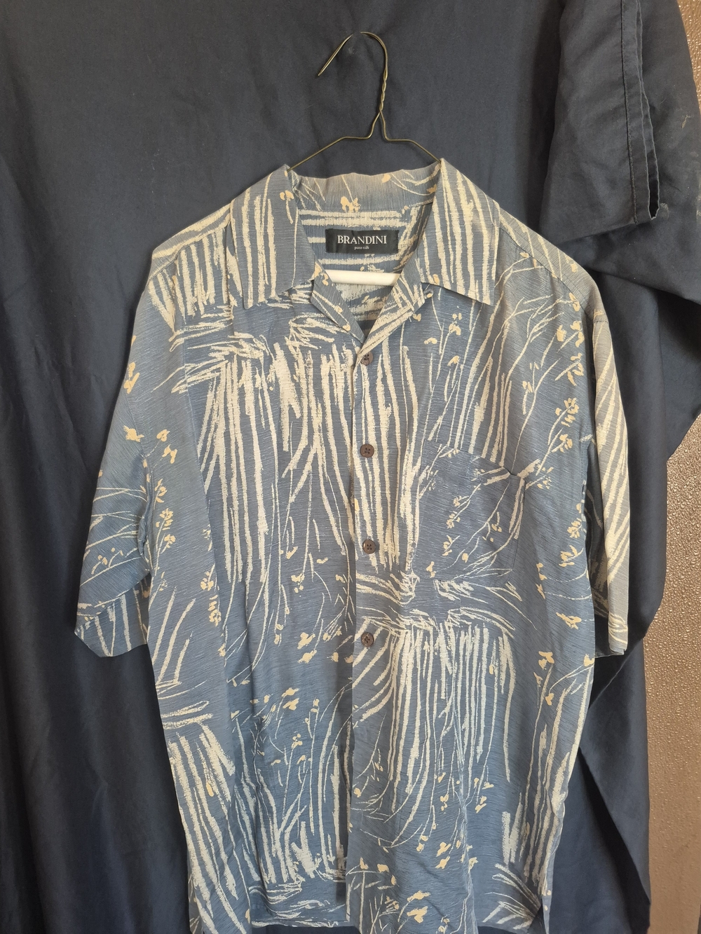 Brandini Blue Floral Short Sleeve Silk Men’s Shirt